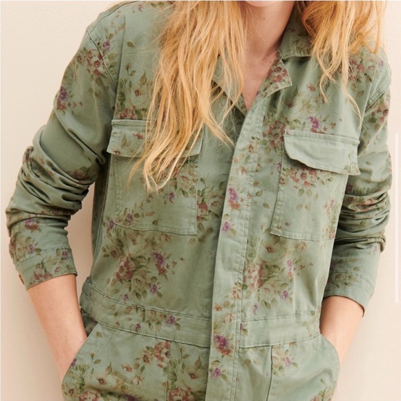 DRIFTWOOD Carley Army Green Floral Jumpsuit Coveralls Size Medium - Picture 3 of 13